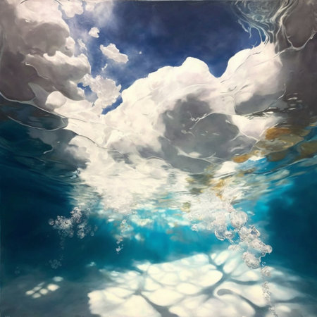 Oil painting of the ocean and the sky underwater view. high quality illustrationの素材