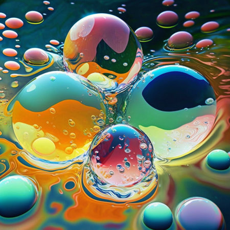 A colorful painting of water drops gasoline surface colors. High quality illustrationの素材