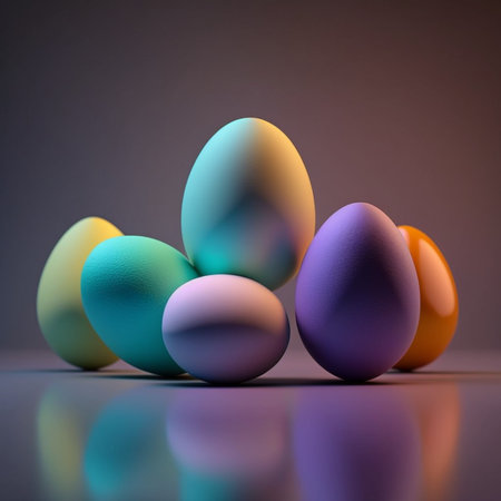 Easter eggs, group of colorful eggs are stacked together and the bottom one is purple. High quality illustrationの素材