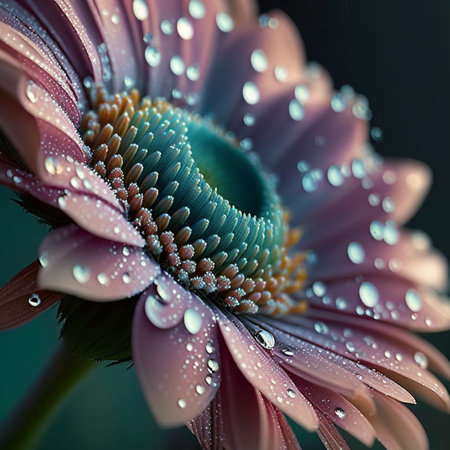 A closeup flower shot in bloom with dew drops on the petals. High quality illustrationの素材