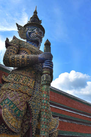 Giant guardian statue in Wat Phra Kaew Grand Palace Bangkokの写真素材