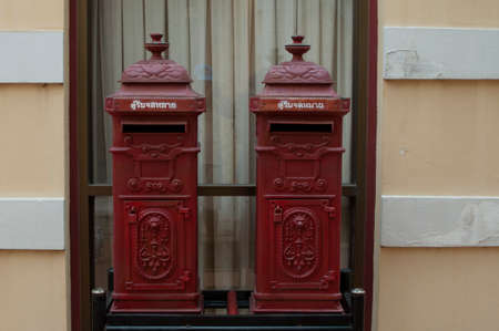Old Post box  Red two cabinetの写真素材