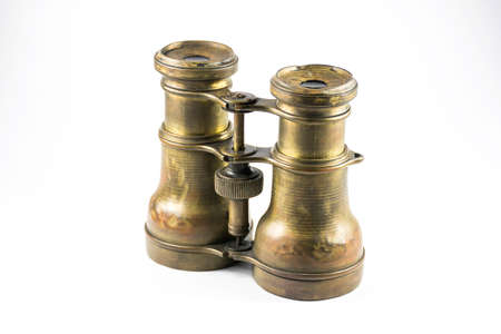 Antique binoculars on a white backgroundの写真素材