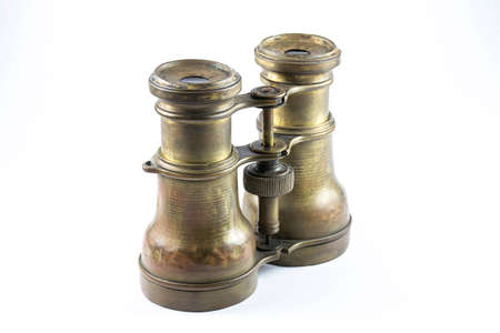 Antique binoculars on a white backgroundの写真素材