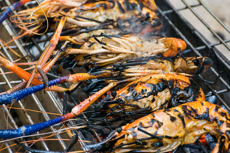 River shrimp burn on the grill.