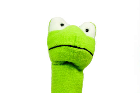 Frog finger puppet on a white background .の写真素材