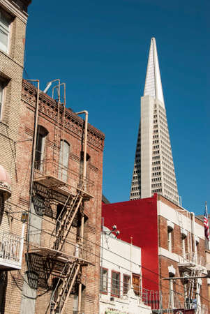 Transamerica Pyramid as seen from San Francisco s Chinatownのeditorial素材