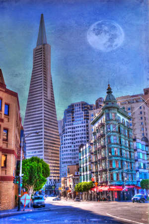 San Francisco Transamerica Pyramid and Columbus Tower view From North Beachのeditorial素材