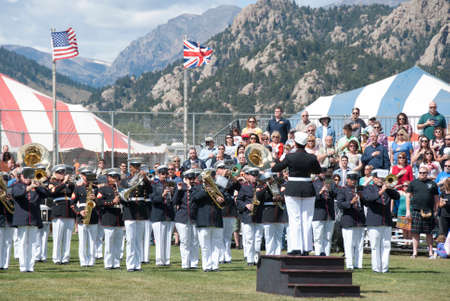 ESTES PARK, COLORADO.  SEPTEMBER 7:  First Marine Division Band Performing at Longs Peak Scottish Irish Highland Festival on September 7, 2014 in Estes Park, Colorado, USAのeditorial素材