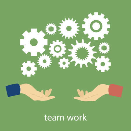 Installation and support icon. Teamwork creates a process illustration iconのイラスト素材