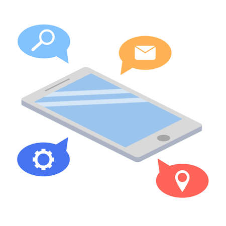 Mobile phone isometric and icons illustraionのイラスト素材
