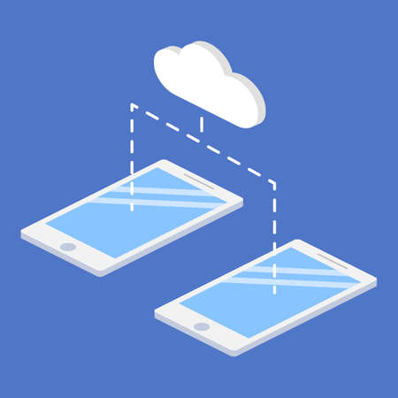 modern isometric smartphone with bubble speech on blue backgroundのイラスト素材