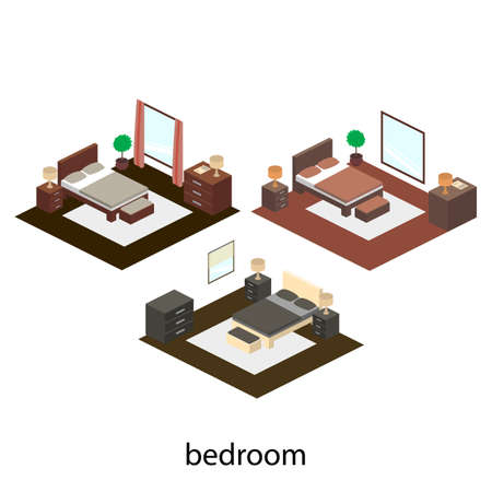 Isometric illustration of a bedroom interior.のイラスト素材