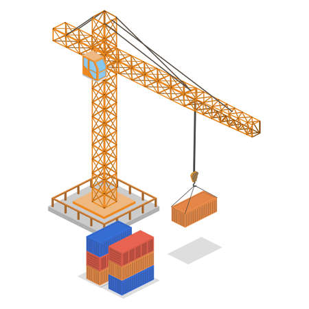 Isometric 3D concept illustration crane lifts cargo containers for deliveryのイラスト素材