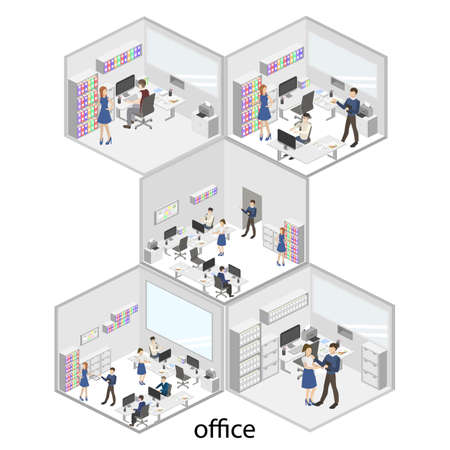 Isometric 3D illustration interior design office department. Work in the office. The concept of the idea of business and work.のイラスト素材