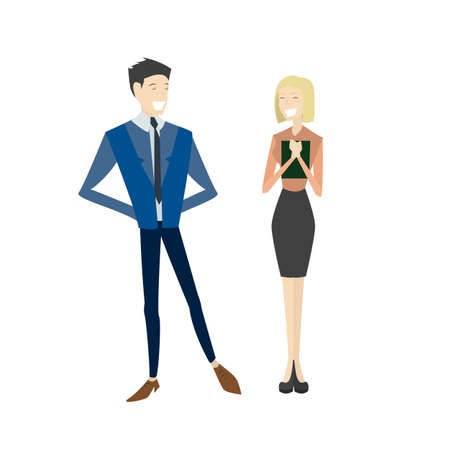 couple diverse business people on white background. Cute and simple flat cartoon style.のイラスト素材