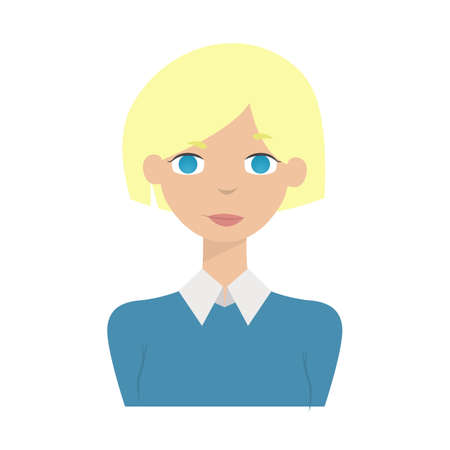 Cute cartoon smiling woman, short hair girl vector illustrationのイラスト素材