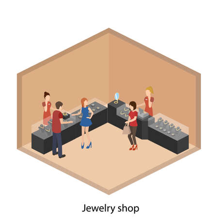 Isometric flat 3D concept vector illustration interior of jewelry store.のイラスト素材