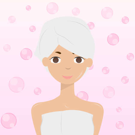 Beautiful sweet girl or woman with a face mask after shower vector illustration cartoon characterのイラスト素材