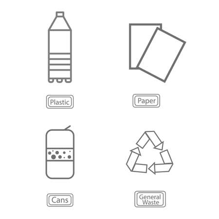 Flat vector illustration Sign Icons for garbage cans and garbage recycle.のイラスト素材