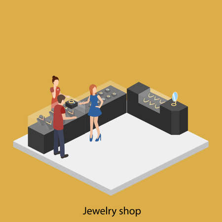 Isometric flat 3D concept vector illustration interior of jewelry store.のイラスト素材