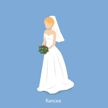 Isometric 3D vector illuctration wedding ceremony with the bride. The bride in a wedding dress is holding a bouquet.のイラスト素材