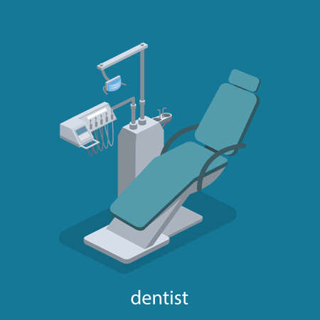 Isometric 3D vector illustration of dentist chair. Dental instruments for dental treatment of patients. Medical equipment.のイラスト素材