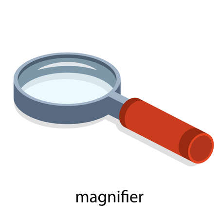 Isometric 3D vector illustration of magnifying glass. Magnifier to increase the image. Approximation of the picture. Studying the map.のイラスト素材