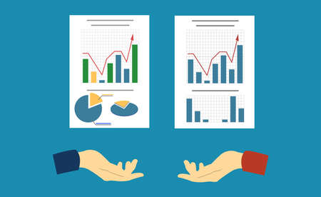 Flat illustration concept teamwork on a common idea. Rivalry between projectsのイラスト素材