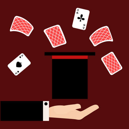 Flat illustration Magician shows the focus of the cards in the hatのイラスト素材