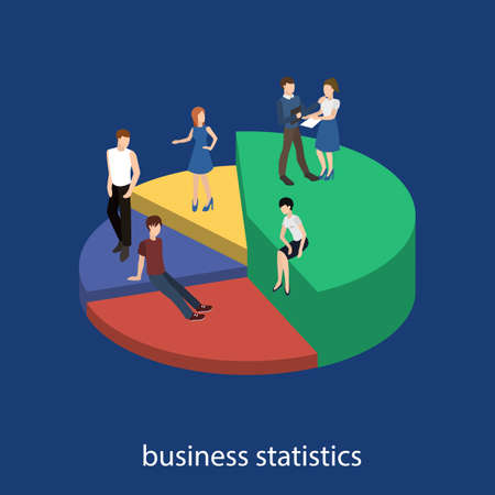 Isometric 3D vector illustration Business concept teamwork and the progress of their work expressed in statisticsのイラスト素材