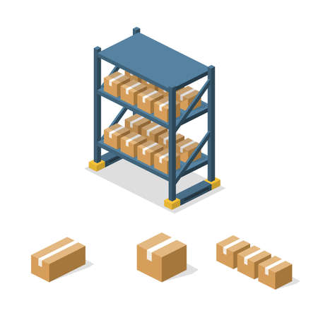Isometric 3D vector illuctration concept warehouse shelves with boxes. Set of objectのイラスト素材