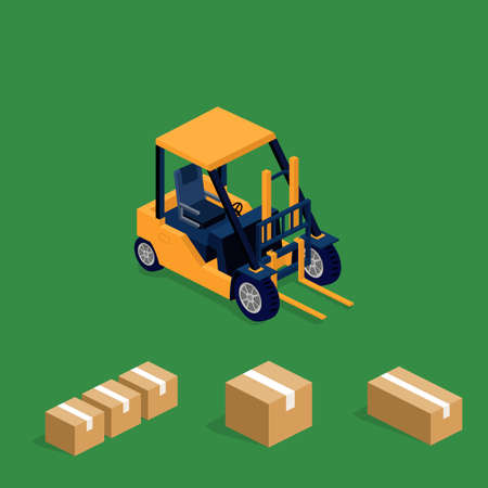 Isometric 3D vector illuctration forklift truck transportationのイラスト素材