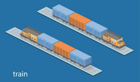 Isometric 3D vector illustration freight train on the railwayのイラスト素材