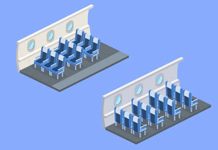 Isometric 3D vector illustration concept interior inside the plane with empty armchairのイラスト素材