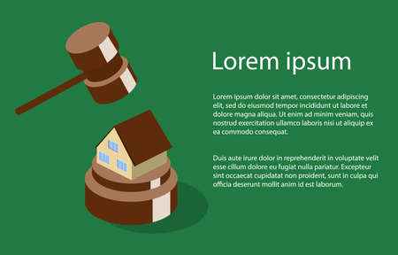 Isometric 3D vector illustration auction and bidding concept. Selling house from auction.のイラスト素材