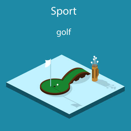 Isometric 3D vector illustration golf course with a ball and a golf bagのイラスト素材