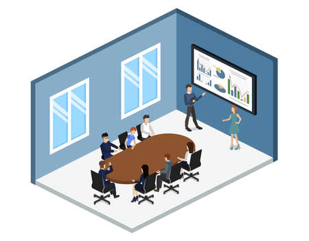 Isometric 3D vector illustration concept meeting at a business conferenceのイラスト素材