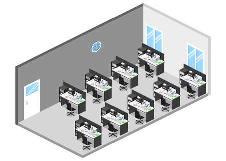 Isometric 3D vector illustration Interior of department office with workplacesのイラスト素材