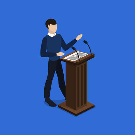 Isometric 3D vector illustration debates and voting in elections with speaker and podiumのイラスト素材