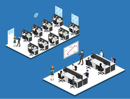 Isometric 3D vector illustration Interior of department office with workplacesのイラスト素材