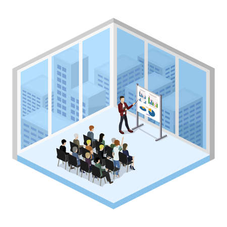 Isometric 3D vector illustration concept, meeting at a business conferenceのイラスト素材