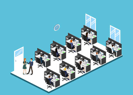 Isometric 3D vector illustration Interior of department office with workplacesのイラスト素材
