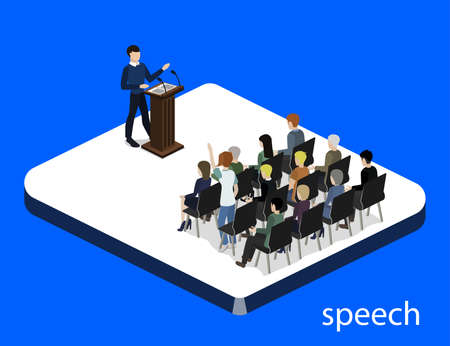 Isometric 3D vector illustration concept meeting at a business conferenceのイラスト素材