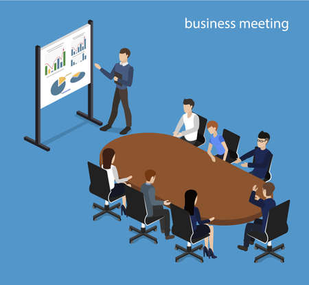 Isometric 3D vector illustration concept meeting at a business conferenceのイラスト素材