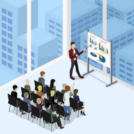 Isometric 3D vector illustration concept meeting at a business conferenceのイラスト素材