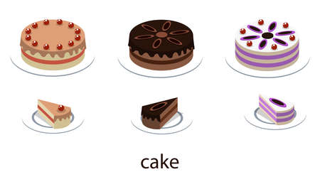 Isometric 3D vector illustration concept of a holiday cake with slices
