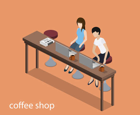 Isometric 3D vector illustration concept meeting at the coffee shopのイラスト素材