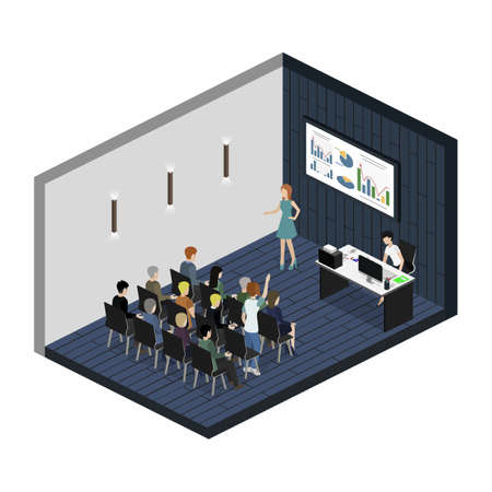 Isometric 3D vector illustration concept meeting at a business conferenceのイラスト素材