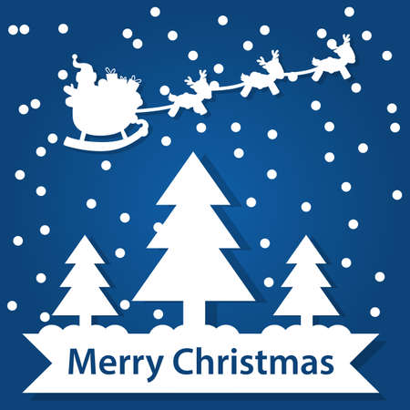 Flat vector illustration of holiday theme banner with Christmas trees, falling snow and Santa Claus.のイラスト素材